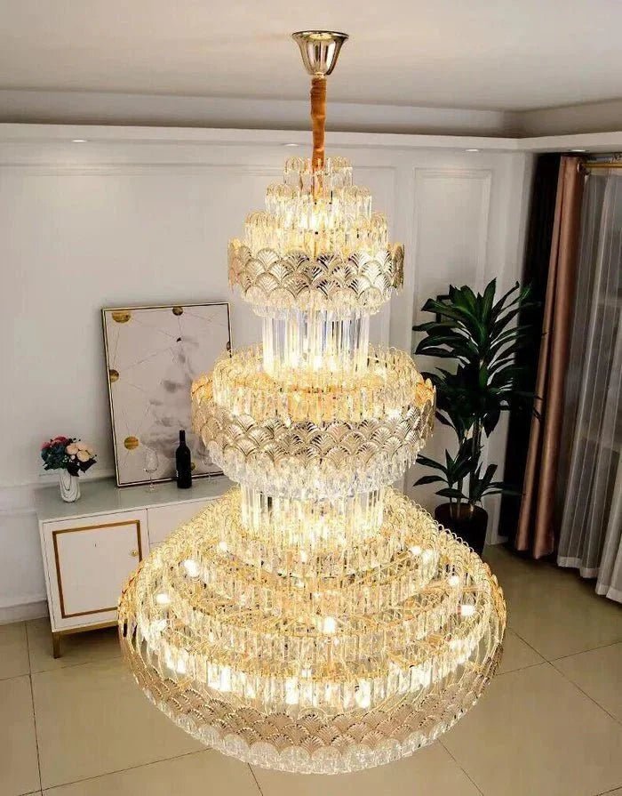 Extra Large Multi-layers Gold Luxury Crystal Chandelier Modern Empire Decrative Crystal Light For Living Room/Foyer/Staircase - Zelno Lighting