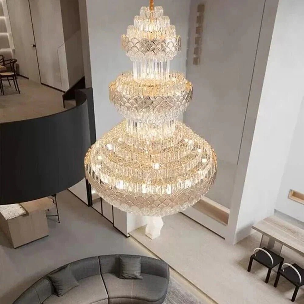 Extra Large Multi-layers Gold Luxury Crystal Chandelier Modern Empire Decrative Crystal Light For Living Room/Foyer/Staircase - Zelno Lighting