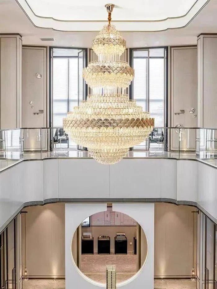 Extra Large Multi-layers Gold Luxury Crystal Chandelier Modern Empire Decrative Crystal Light For Living Room/Foyer/Staircase - Zelno Lighting