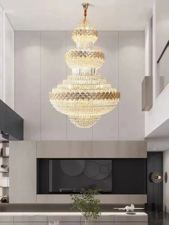 Extra Large Multi-layers Gold Luxury Crystal Chandelier Modern Empire Decrative Crystal Light For Living Room/Foyer/Staircase - Zelno Lighting