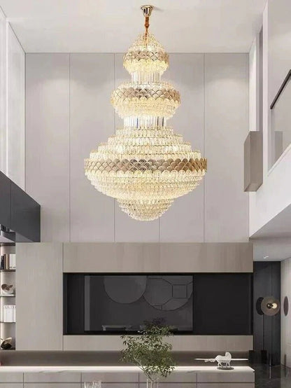 Extra Large Multi-layers Gold Luxury Crystal Chandelier Modern Empire Decrative Crystal Light For Living Room/Foyer/Staircase - Zelno Lighting