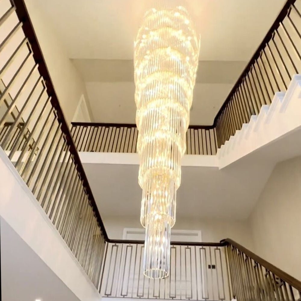 Extra Large Multi-layers Long Golden Crystal Chandelier for 2-Storey/Duplex Buildings/Dining Room/Staircase - Zelno Lighting