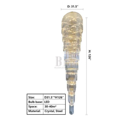 Extra Large Multi-layers Long Golden Crystal Chandelier for 2-Storey/Duplex Buildings/Dining Room/Staircase - Zelno Lighting