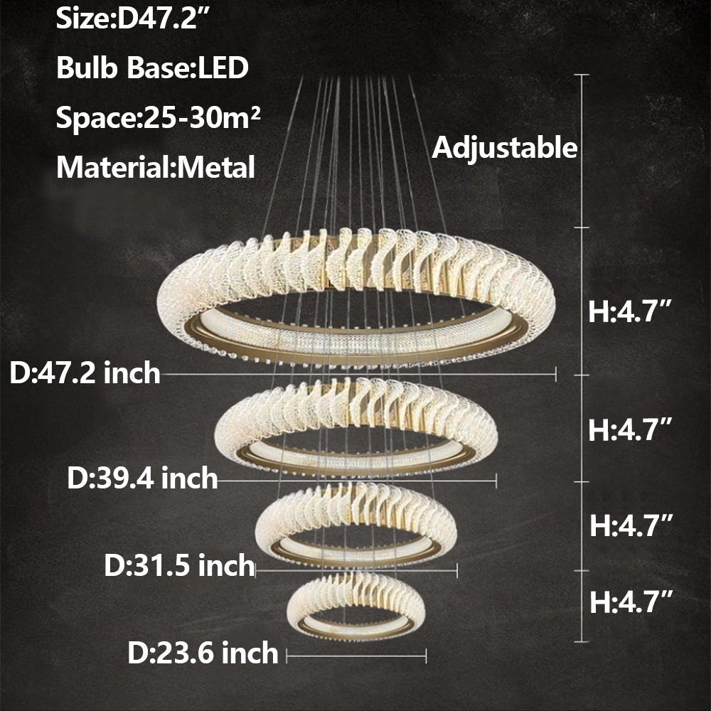 Extra Large Multi-layers Rings Crystal Chandelier Modern Art Waves Creative Pendant Light For High-ciling Foyer/Hallway/Staircase - Zelno Lighting