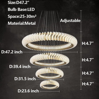 Extra Large Multi-layers Rings Crystal Chandelier Modern Art Waves Creative Pendant Light For High-ciling Foyer/Hallway/Staircase - Zelno Lighting