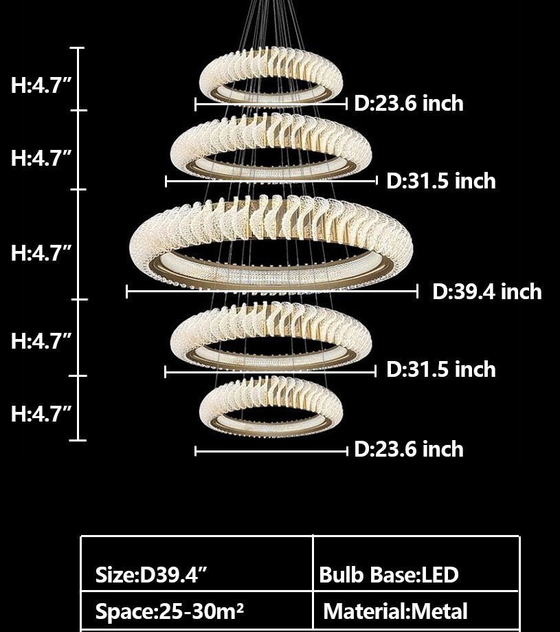 Extra Large Multi-layers Rings Crystal Chandelier Modern Art Waves Creative Pendant Light For High-ciling Foyer/Hallway/Staircase - Zelno Lighting