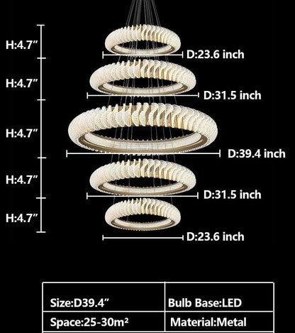 Extra Large Multi-layers Rings Crystal Chandelier Modern Art Waves Creative Pendant Light For High-ciling Foyer/Hallway/Staircase - Zelno Lighting