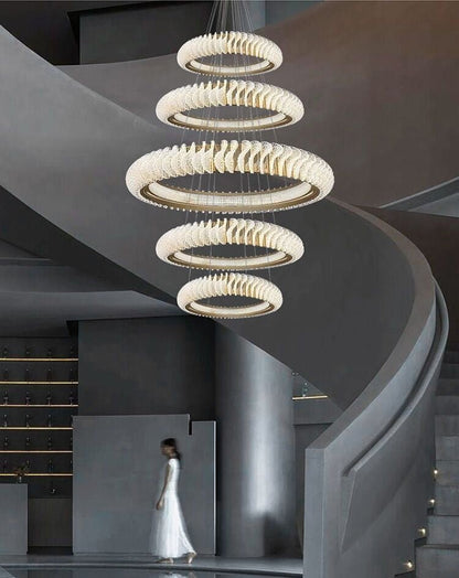 Extra Large Multi-layers Rings Crystal Chandelier Modern Art Waves Creative Pendant Light For High-ciling Foyer/Hallway/Staircase - Zelno Lighting