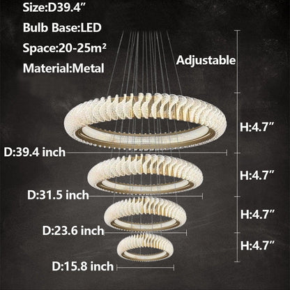 Extra Large Multi-layers Rings Crystal Chandelier Modern Art Waves Creative Pendant Light For High-ciling Foyer/Hallway/Staircase - Zelno Lighting