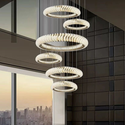 Extra Large Multi-layers Rings Crystal Chandelier Modern Art Waves Creative Pendant Light For High-ciling Foyer/Hallway/Staircase - Zelno Lighting