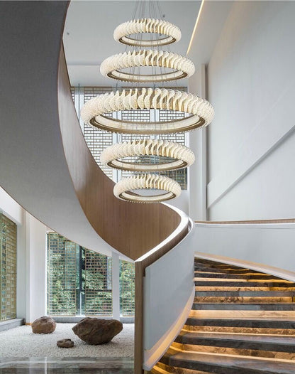 Extra Large Multi-layers Rings Crystal Chandelier Modern Art Waves Creative Pendant Light For High-ciling Foyer/Hallway/Staircase - Zelno Lighting
