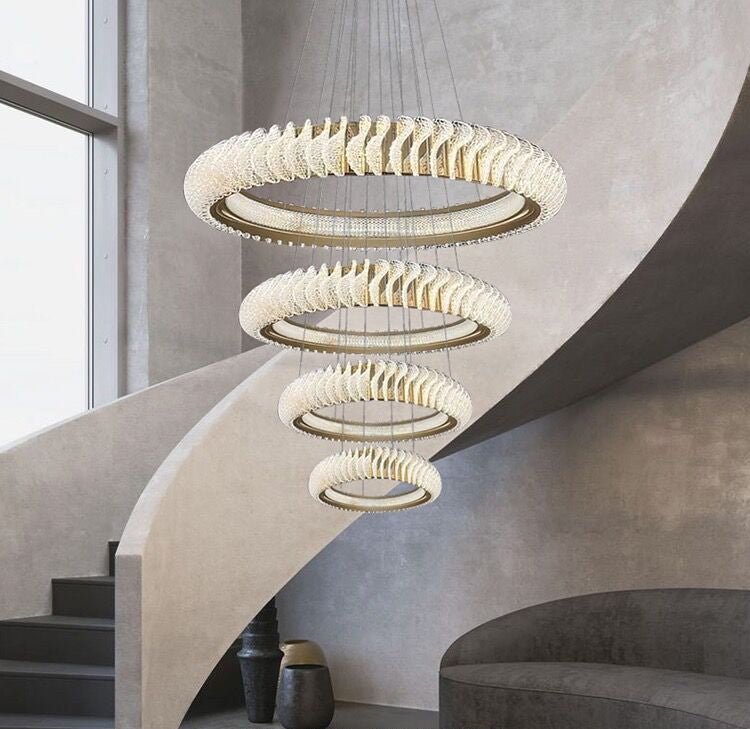 Extra Large Multi-layers Rings Crystal Chandelier Modern Art Waves Creative Pendant Light For High-ciling Foyer/Hallway/Staircase - Zelno Lighting