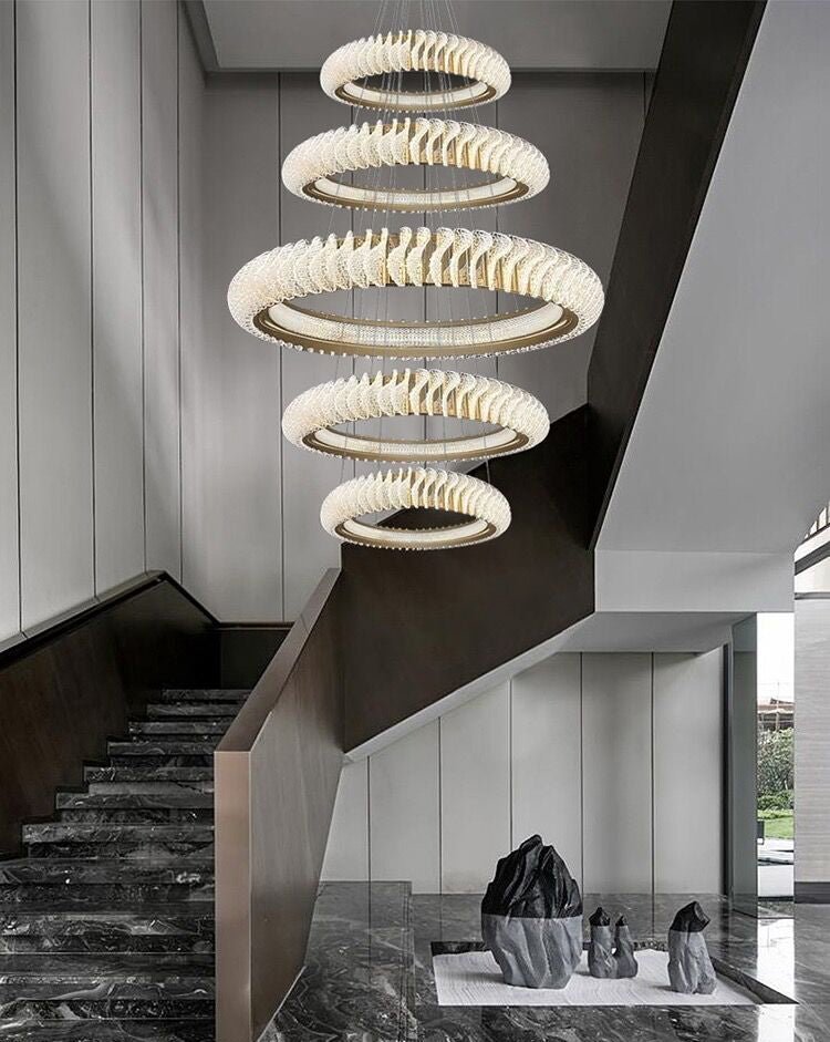 Extra Large Multi-layers Rings Crystal Chandelier Modern Art Waves Creative Pendant Light For High-ciling Foyer/Hallway/Staircase - Zelno Lighting