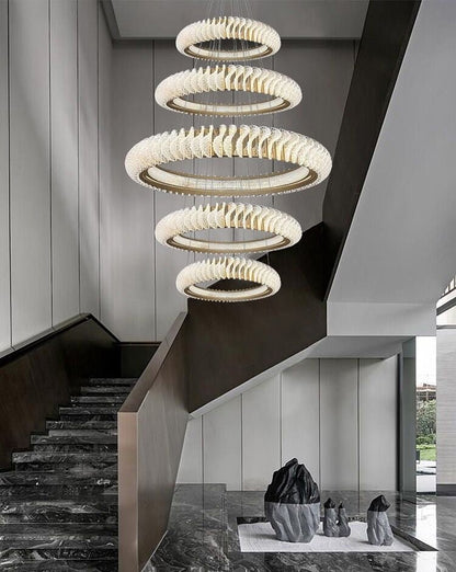 Extra Large Multi-layers Rings Crystal Chandelier Modern Art Waves Creative Pendant Light For High-ciling Foyer/Hallway/Staircase - Zelno Lighting