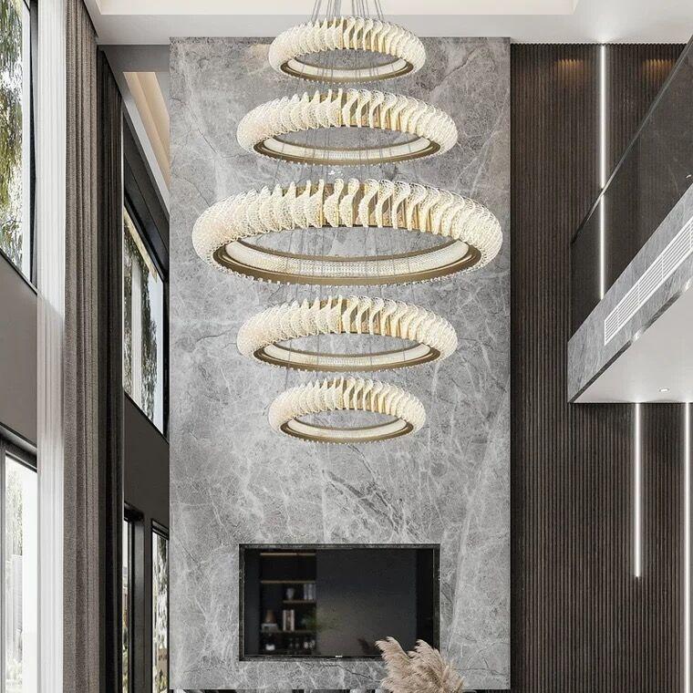 Extra Large Multi-layers Rings Crystal Chandelier Modern Art Waves Creative Pendant Light For High-ciling Foyer/Hallway/Staircase - Zelno Lighting