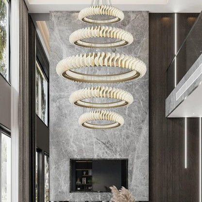 Extra Large Multi-layers Rings Crystal Chandelier Modern Art Waves Creative Pendant Light For High-ciling Foyer/Hallway/Staircase - Zelno Lighting
