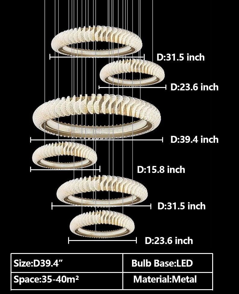 Extra Large Multi-layers Rings Crystal Chandelier Modern Art Waves Creative Pendant Light For High-ciling Foyer/Hallway/Staircase - Zelno Lighting