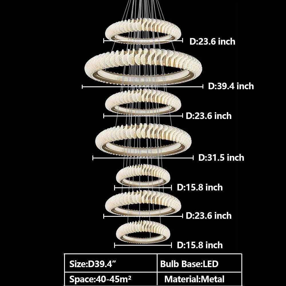 Extra Large Multi-layers Rings Crystal Chandelier Modern Art Waves Creative Pendant Light For High-ciling Foyer/Hallway/Staircase - Zelno Lighting