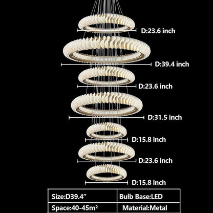 Extra Large Multi-layers Rings Crystal Chandelier Modern Art Waves Creative Pendant Light For High-ciling Foyer/Hallway/Staircase - Zelno Lighting