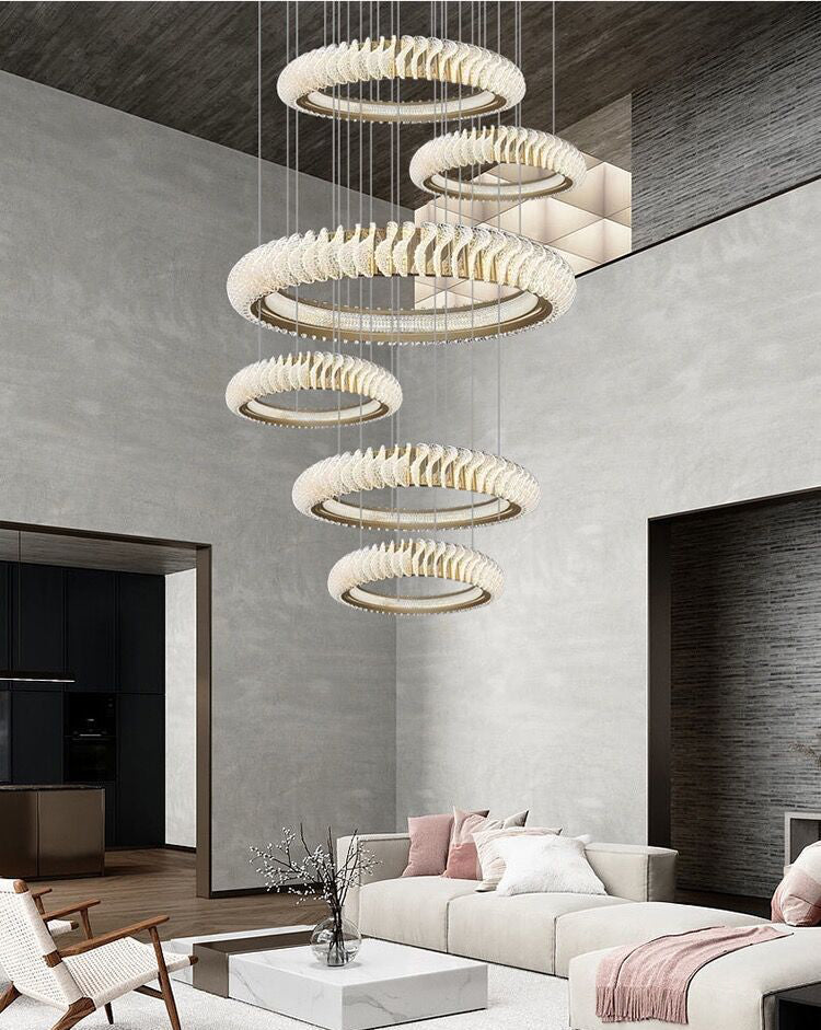 Extra Large Multi-layers Rings Crystal Chandelier Modern Art Waves Creative Pendant Light For High-ciling Foyer/Hallway/Staircase - Zelno Lighting