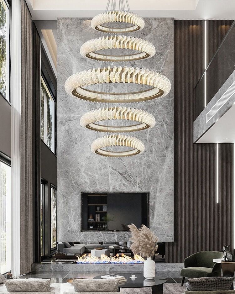 Extra Large Multi-layers Rings Crystal Chandelier Modern Art Waves Creative Pendant Light For High-ciling Foyer/Hallway/Staircase - Zelno Lighting