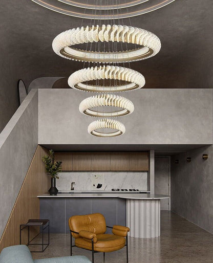 Extra Large Multi-layers Rings Crystal Chandelier Modern Art Waves Creative Pendant Light For High-ciling Foyer/Hallway/Staircase - Zelno Lighting