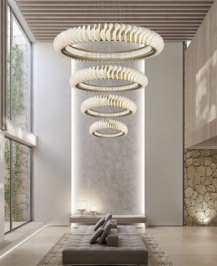 Extra Large Multi-layers Rings Crystal Chandelier Modern Art Waves Creative Pendant Light For High-ciling Foyer/Hallway/Staircase - Zelno Lighting