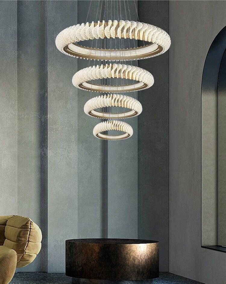 Extra Large Multi-layers Rings Crystal Chandelier Modern Art Waves Creative Pendant Light For High-ciling Foyer/Hallway/Staircase - Zelno Lighting