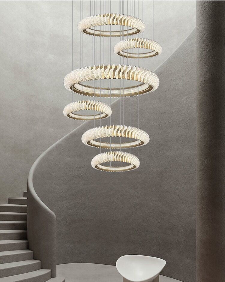 Extra Large Multi-layers Rings Crystal Chandelier Modern Art Waves Creative Pendant Light For High-ciling Foyer/Hallway/Staircase - Zelno Lighting