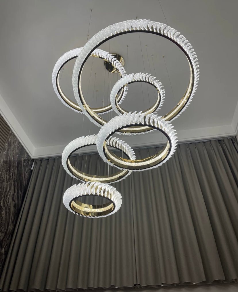 Extra Large Multi-layers Rings Crystal Chandelier Modern Art Waves Creative Pendant Light For High-ciling Foyer/Hallway/Staircase - Zelno Lighting