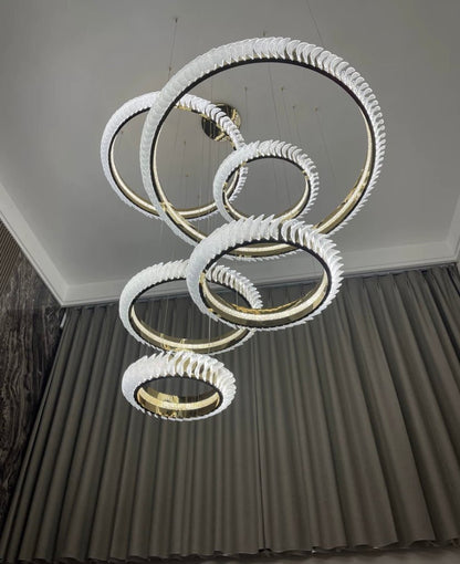 Extra Large Multi-layers Rings Crystal Chandelier Modern Art Waves Creative Pendant Light For High-ciling Foyer/Hallway/Staircase - Zelno Lighting
