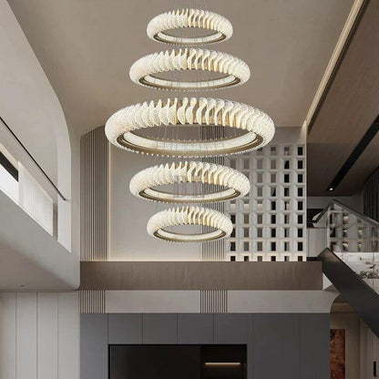 Extra Large Multi-layers Rings Crystal Chandelier Modern Art Waves Creative Pendant Light For High-ciling Foyer/Hallway/Staircase - Zelno Lighting