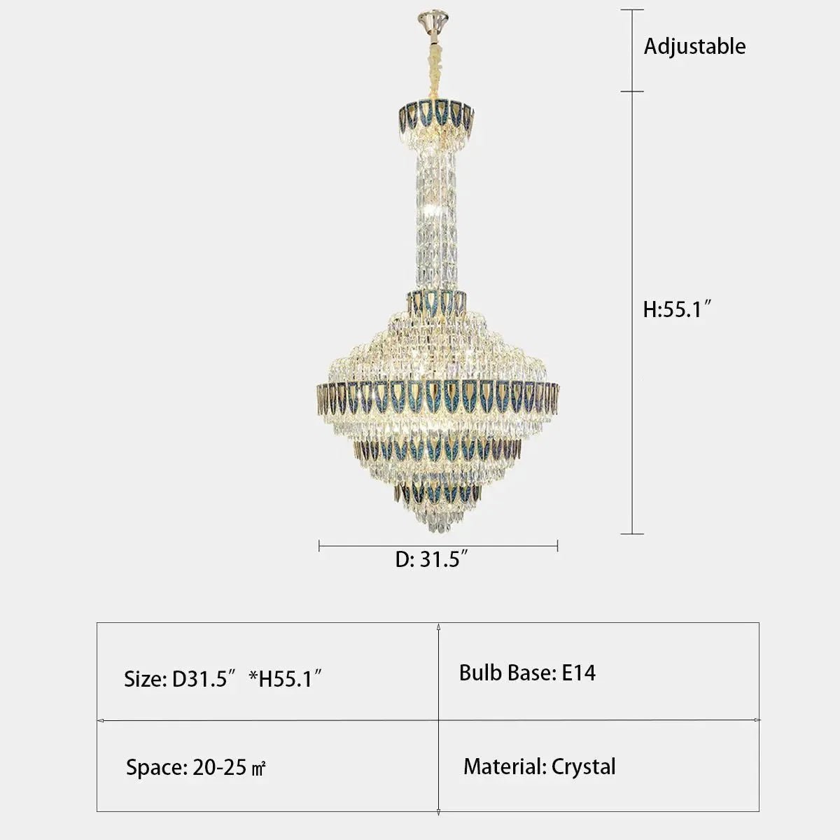 Extra Large Multi-tiered Empire Conical Funnel Crystal Chandelier for Big Hallway/Foyer/Staircase - Zelno Lighting