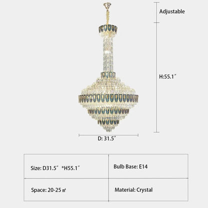 Extra Large Multi-tiered Empire Conical Funnel Crystal Chandelier for Big Hallway/Foyer/Staircase - Zelno Lighting
