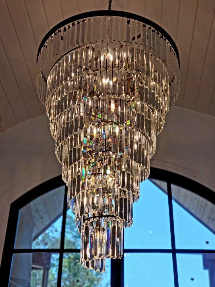 Extra Large Multi-Tiered Spiral Crystal Chandelier In Black Finish - Zelno Lighting