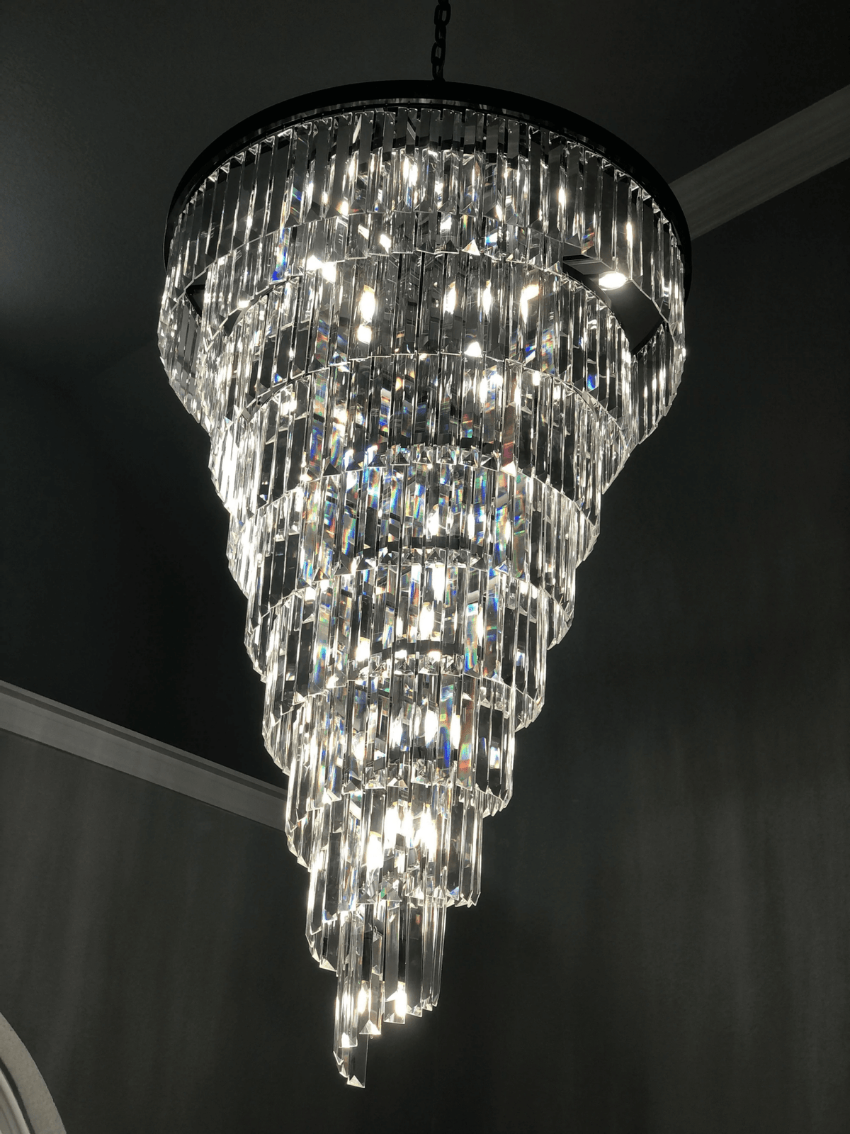 Extra Large Multi-Tiered Spiral Crystal Chandelier In Black Finish - Zelno Lighting