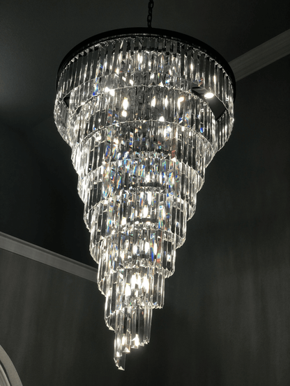 Extra Large Multi-Tiered Spiral Crystal Chandelier In Black Finish - Zelno Lighting