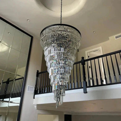 Extra Large Multi-Tiered Spiral Crystal Chandelier In Black Finish - Zelno Lighting