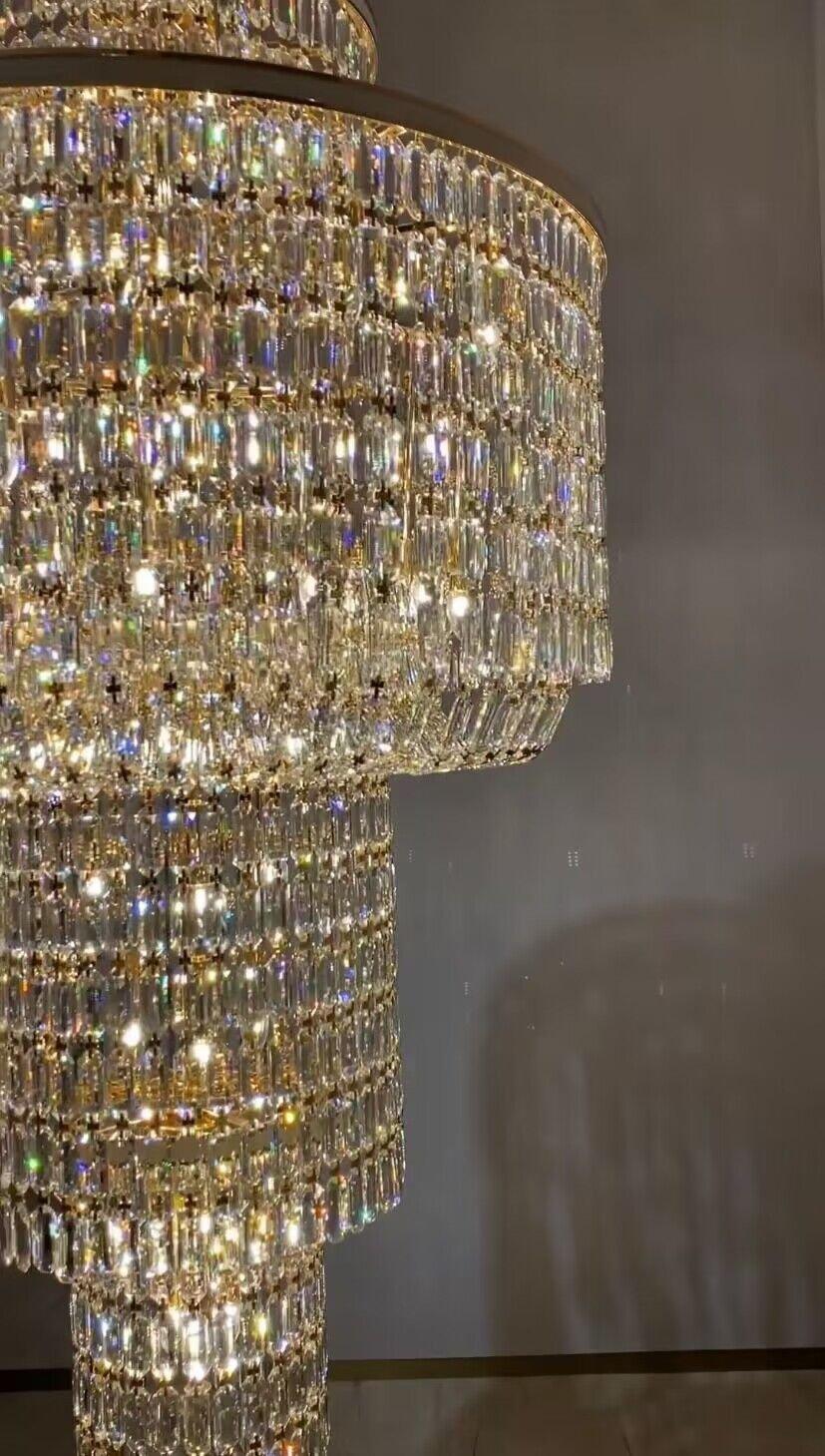 Extra Large Muti-tiered Round Crystal Chandelier with White Leather for High-ceiling - Zelno Lighting