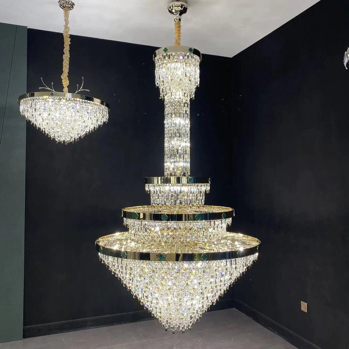 Extra Large New 3-layers Conical Creative Crystal Chandelier For High-ceiling Foyer/Hallway/Entryway - Zelno Lighting