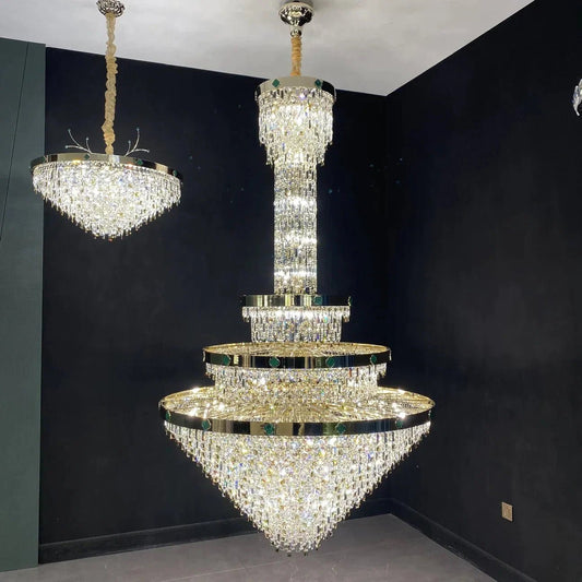 Extra Large New 3-layers Conical Creative Crystal Chandelier For High-ceiling Foyer/Hallway/Entryway - Zelno Lighting