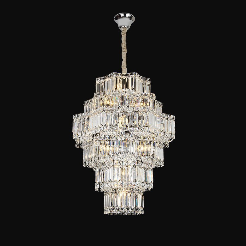 Extra Large Plaza Hall Multi-Tier Crystal Chandelier Foyer Living Room Staircase Ceiling Lighting Fixture In Chrome/ Silver Finish - Zelno Lighting