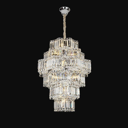 Extra Large Plaza Hall Multi-Tier Crystal Chandelier Foyer Living Room Staircase Ceiling Lighting Fixture In Chrome/ Silver Finish - Zelno Lighting