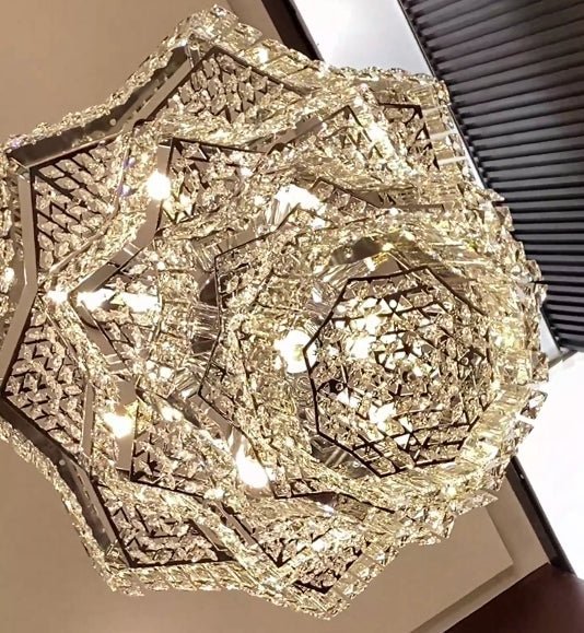 Extra Large Plaza Hall Multi-Tier Crystal Chandelier Foyer Living Room Staircase Ceiling Lighting Fixture In Chrome/ Silver Finish - Zelno Lighting