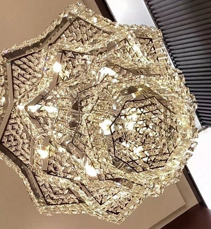 Extra Large Plaza Hall Multi-Tier Crystal Chandelier Foyer Living Room Staircase Ceiling Lighting Fixture In Chrome/ Silver Finish - Zelno Lighting