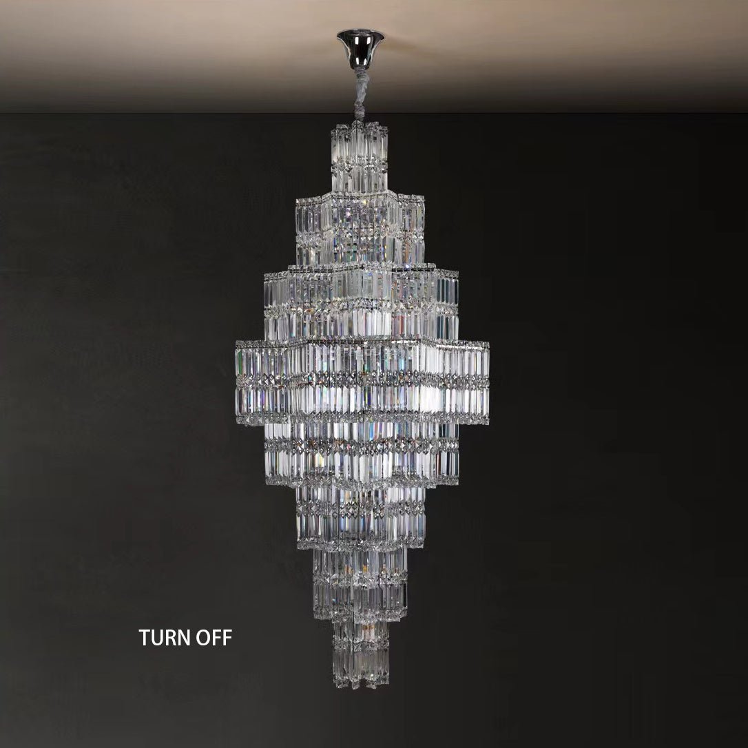 Extra Large Plaza Hall Multi-Tier Crystal Chandelier Foyer Living Room Staircase Ceiling Lighting Fixture In Chrome/ Silver Finish - Zelno Lighting