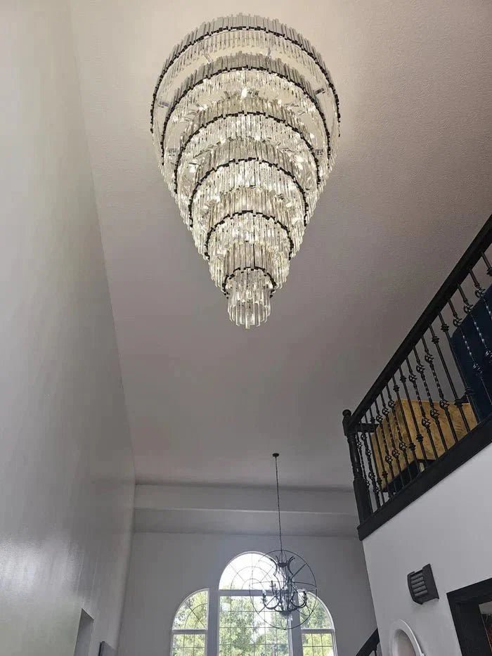 Extra Large Round Cone Tiered Crystal Chandelier for Foyer/Enterway/Living Room - Zelno Lighting