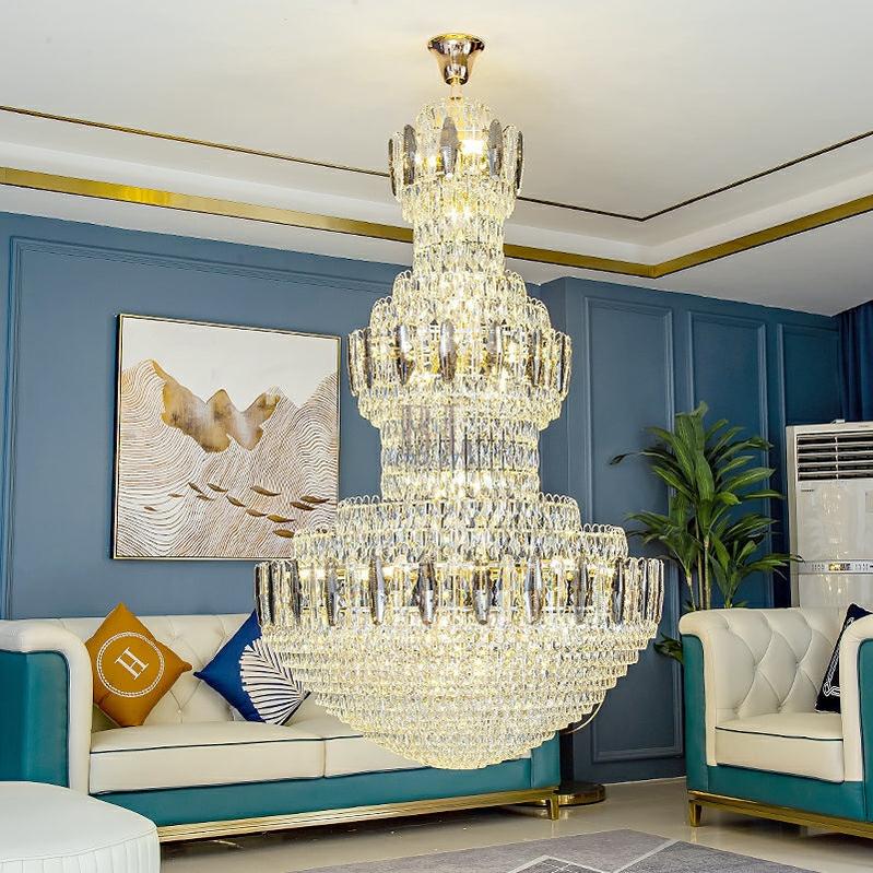 Extra Large Round Crystal Chandelier Luxury Foyer High Ceiling Light Fixture For Living Room/ Hotel Hall Entrance - Zelno Lighting