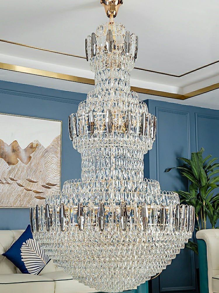 Extra Large Round Crystal Chandelier Luxury Foyer High Ceiling Light Fixture For Living Room/ Hotel Hall Entrance - Zelno Lighting