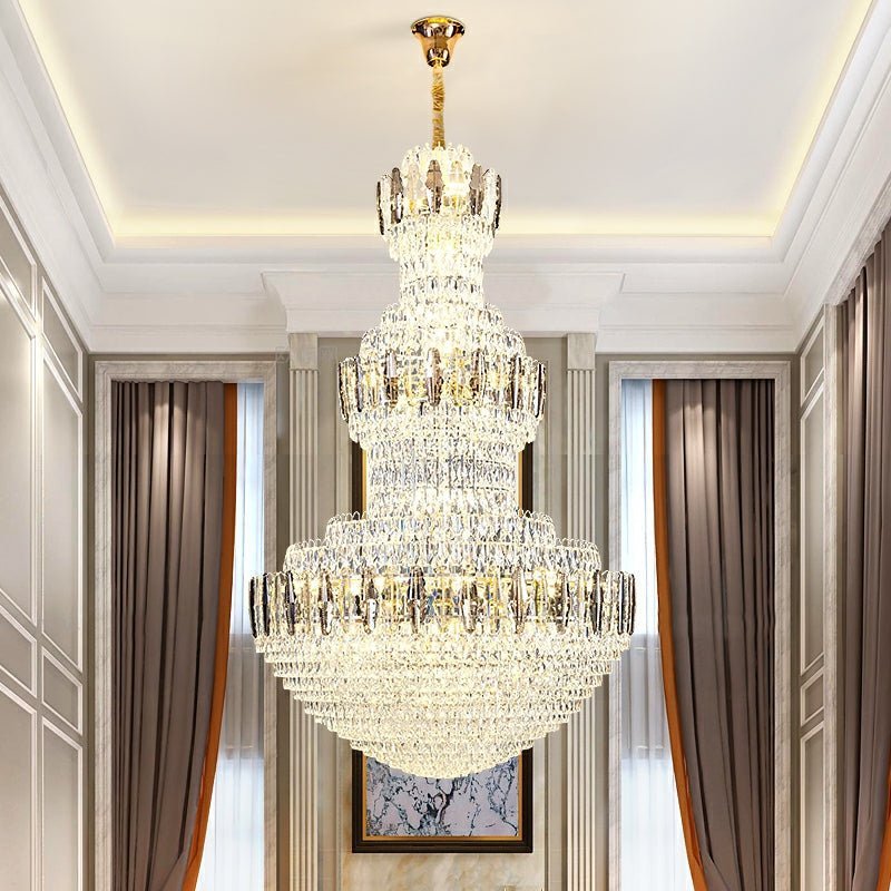 Extra Large Round Crystal Chandelier Luxury Foyer High Ceiling Light Fixture For Living Room/ Hotel Hall Entrance - Zelno Lighting